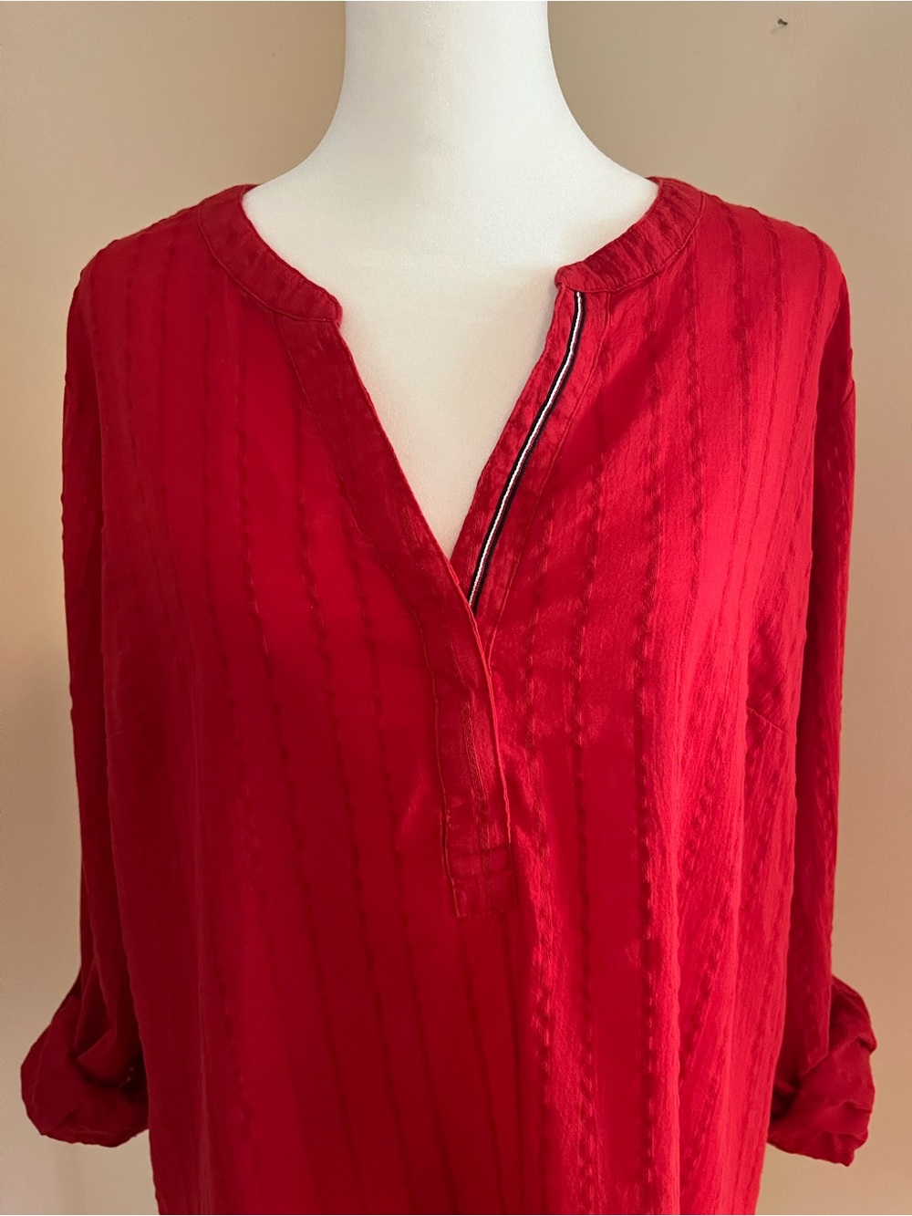 Tommy Hilfiger Red V-Neck Textured Tunic